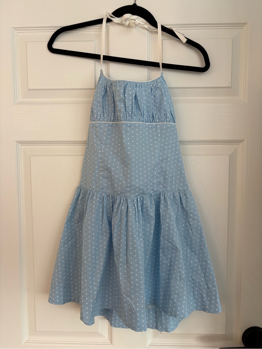 Frankie’s bikinis drop waist Light Blue Polka Dot Halter Sundress